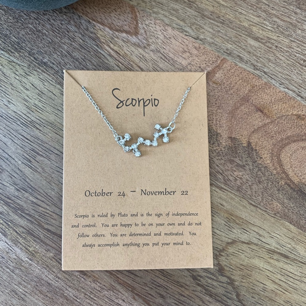 Scorpio Zodiac Constellation Silver Stars Necklace - Picture 2 of 6